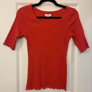 SUNDANCE Ribbed Short Sleeve Tee Lettuce Hem Y2K Retro Red Women’s Size XS